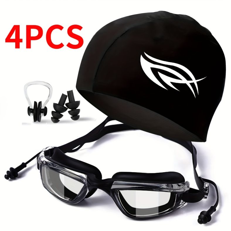 TEMU 4pcs Swimming Gear, Men’s And Women’s Swim Goggles Set, Adjustable Swim Goggles, Swim , Nose Clip, And Earplugs Swim Accessories. Ideal For