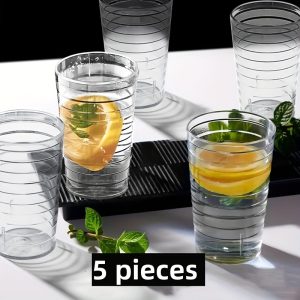 TEMU 5-pack Reusable Plastic Cold Drink Cups, Insulated Round Acrylic Cups For Iced Coffee, Tea, Lemonade, Picnic, Break-resistant,, Multipurpose