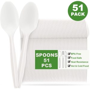 TEMU 51/102/153pcs Plastic Cutlery, Disposable Plastic Forks Bulk Plastic Spoons, Durable Cooking Utensils Set For Kitchen, Parties, Picnics,