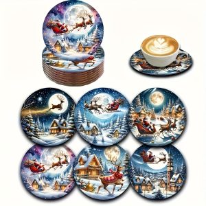 TEMU 6pcs- Santa & Moose Coasters- Christmas Coaster Set- Tea Cup Coasters, Coffee Coasters, Drink Coasters For Home & Dining, Perfect Gift For