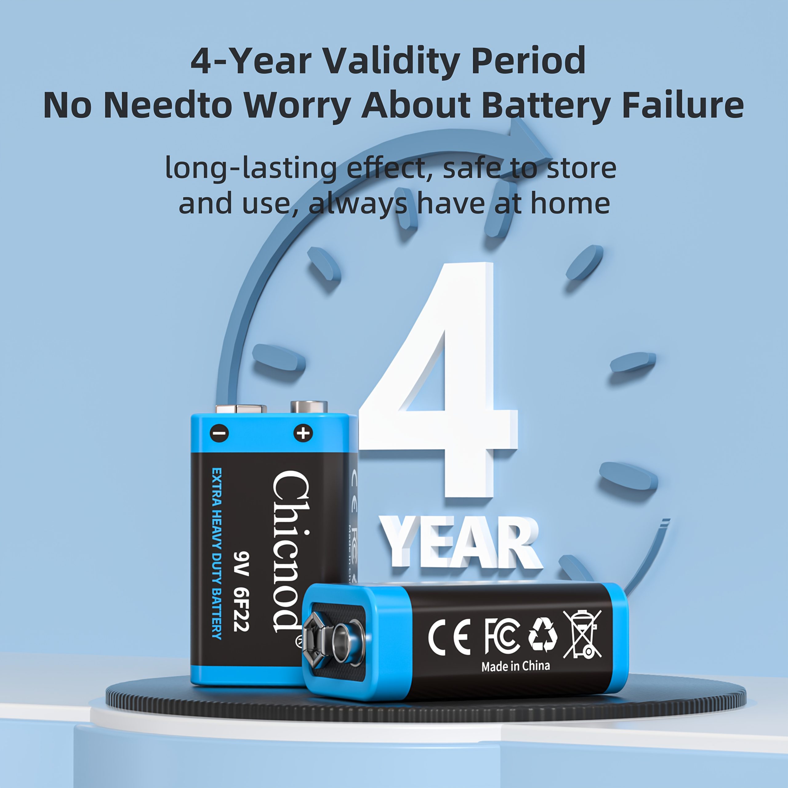 TEMU Chicnod Ultra-long-lasting 9v Carbon Batteries, 2-pack 6f22 Carbon 9v Batteries, High-performance Batteries For Home And Office Equipment,