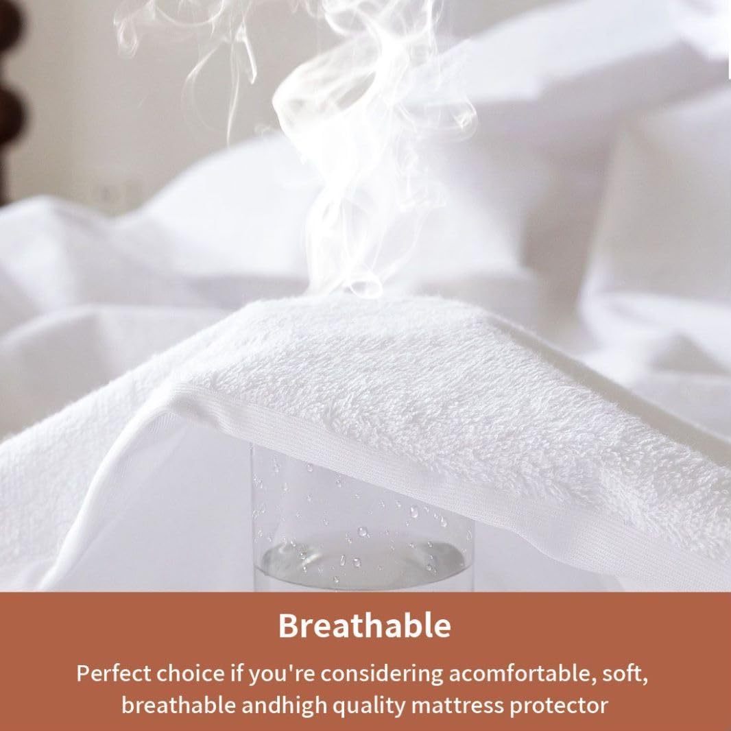 TEMU Day Gift Terry Mattress Protector Waterproof Non-noisy Waterproof Mattress Protector Deep Pocket Fits 30 And 40cm Mattress Mattress Protector