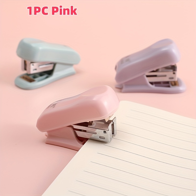 TEMU Pink Morandi Mini Stapler - Cute Small Handheld Stapler For Students & Office Use, Durable Plastic Construction, For Easy Portability, Stapler