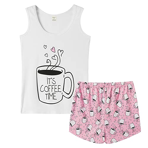 VENTELAN Women Pajamas Cute Tank and Shorts Set Soft PJS Sleepwear Loungewear Small White