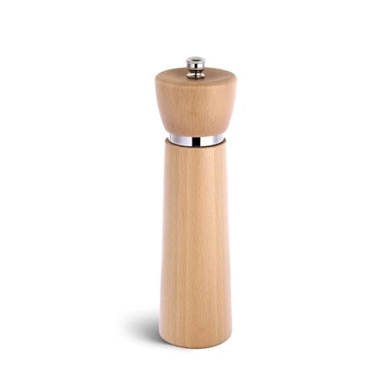 Wooden Pepper Grinder – Refillable Pepper Mill with Adjustable Upgraded Large Size Ceramic Burr – Manual Salt Grinder with Beech Wood Body – 8.3