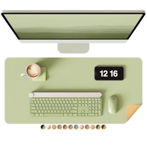 YSAGi Double-Sided Desk Pad, 23.6"x13.7" Leather Desk Mat, Eco Cork Desk Pad Protector, Large Mouse Pad for Desk, Waterproof Desk Blotter Pad, Desk Wr