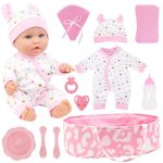 ZITA ELEMENT 12 Inch Baby Doll with Accessories for Baby Doll Reborn Includes Carrier Bassinet Bed, Pacifier, Blanket, Pillow, Feeding Set, New Born D