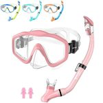 HiiPeak Snorkeling Gear for Kids, Goggles with Nose Cover, Dry Top Snorkel Set for Ages 5-15 Pink
