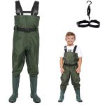 LANGXUN Chest Waders for Kids, PVC Fishing Waders for Toddler & Children, Waterproof Hutting Waders for Boys and Girls 2-3T Army Green