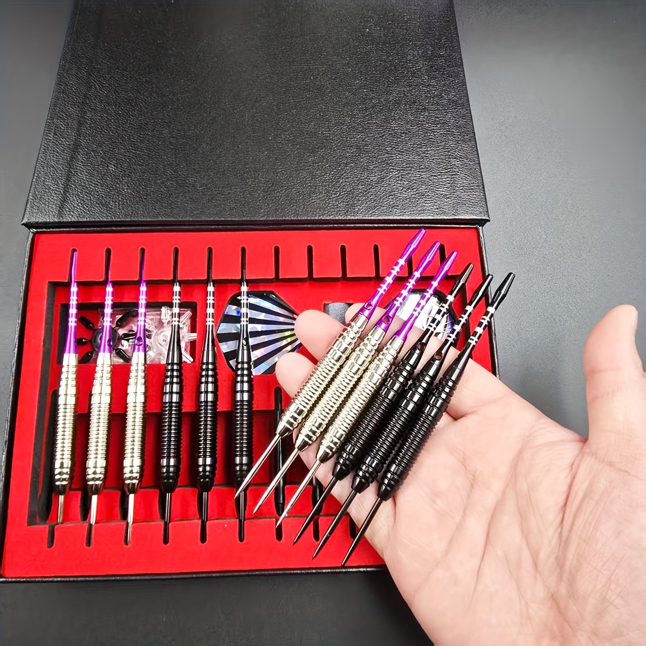 TEMU 12er-Set Professionelle Metall-Darts, Stahlspitzen-Darts mit Rutschfester Aluminium-Dartstange, Stahlspitzen-Darts-Set