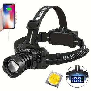 TEMU 1/2pcs Led Rechargeable Headlamp, 5 Lighting Headlamp With Red Light Warning Lights, 90° Adjustable Running Headlamp, Hunting Headlamp For