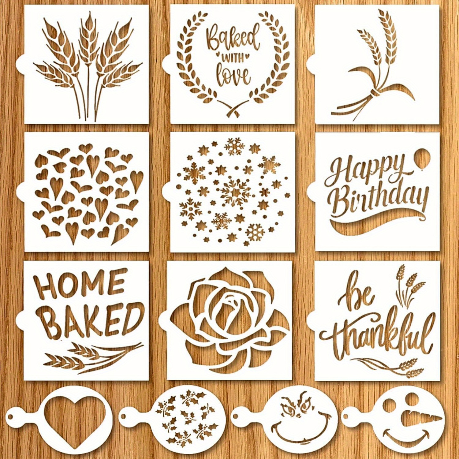 TEMU 13pcs Stencils For Sourdough - Cake, Pie & Cookie Stencils For Decorating Your Own Baking Stencil Set . , , Bonus 4 Small Coffee/cookie Stencils