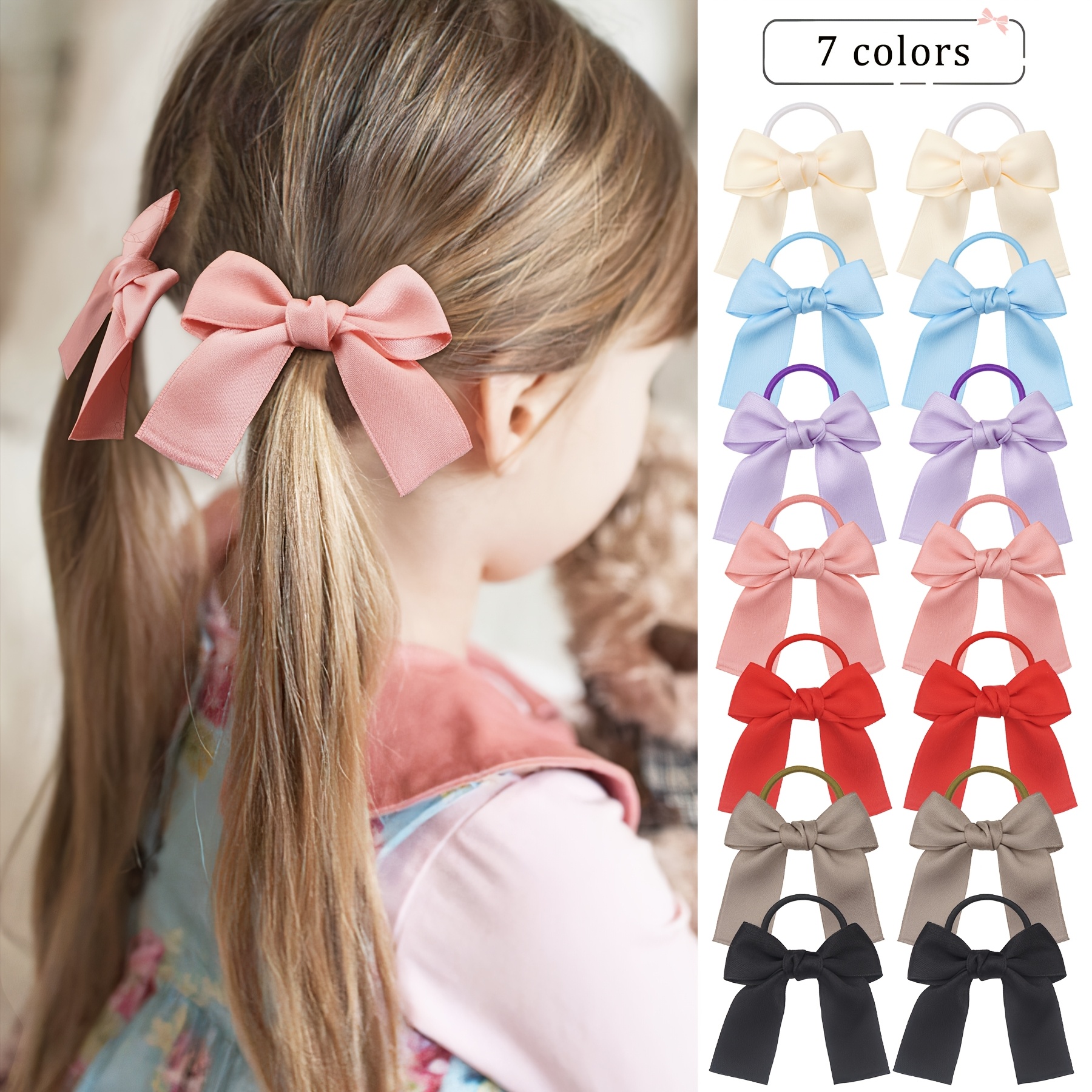 TEMU 14pcs Hair Bows For Girl Ribbon Bows Hair Ties Bows Rubber Bands Ponytail Bows Hair Accessories For Girl
