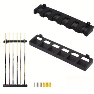 TEMU 1set Pool Cue Rack Wall Mounted Hanging 6 Cues Stick Holder Stand Snooker Organizer