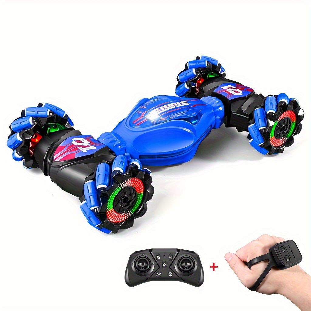 TEMU 2.4g Dual Remote Control Twisted Stunt Car With Lighting, Music, Rotating Stunt Car Configuration, Watch, Remote Control Handle, Remote Control,