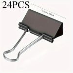 TEMU 24pcs Extra Large Black Binder Clips – 1.22 Inch Durable Metal Paper Clips With Strong Spring Mechanism And Metal Rings For Office Organization,