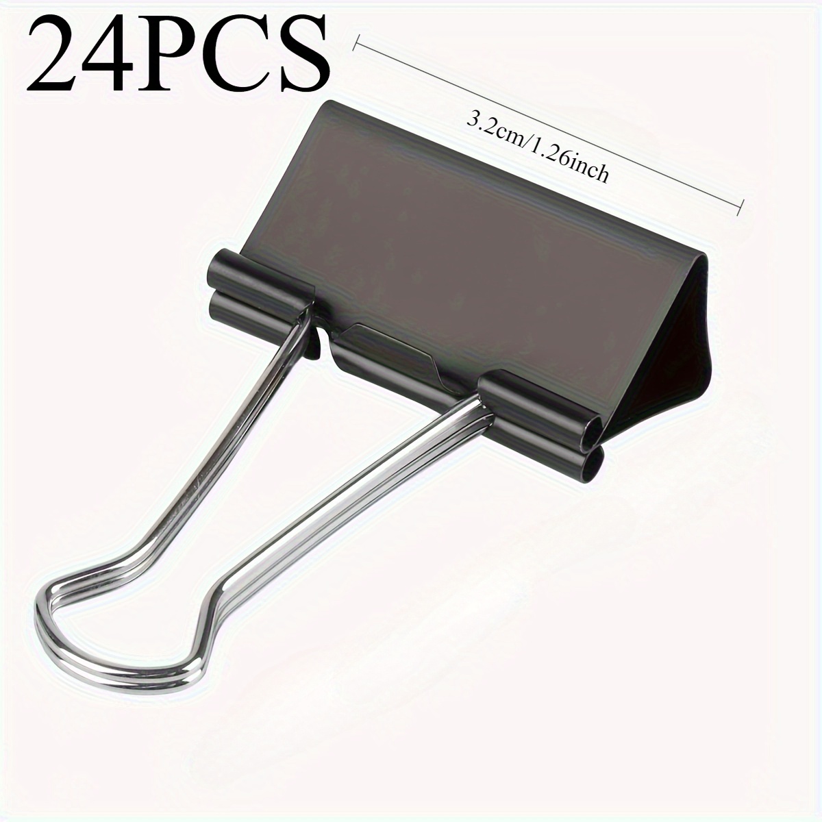 TEMU 24pcs Extra Large Black Binder Clips - 1.22 Inch Durable Metal Paper Clips With Strong Spring Mechanism And Metal Rings For Office Organization,