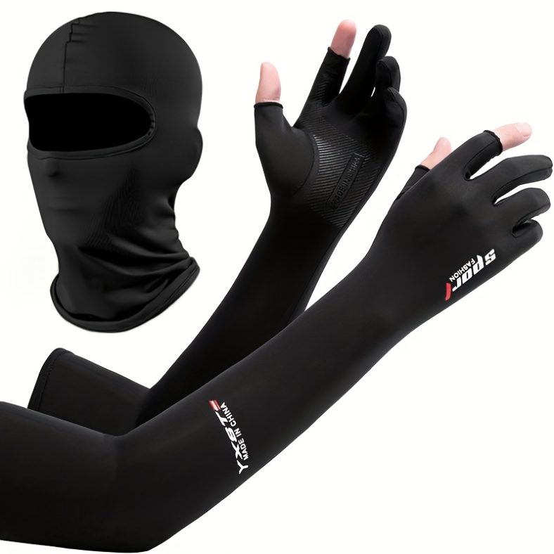 TEMU 2pcs Sunscreen Gloves, Sunscreen Face Mask Cooling Arm Sleeves Cover Women Men Sports Running Sun Protection Gloves Outdoor Fishing Cycling