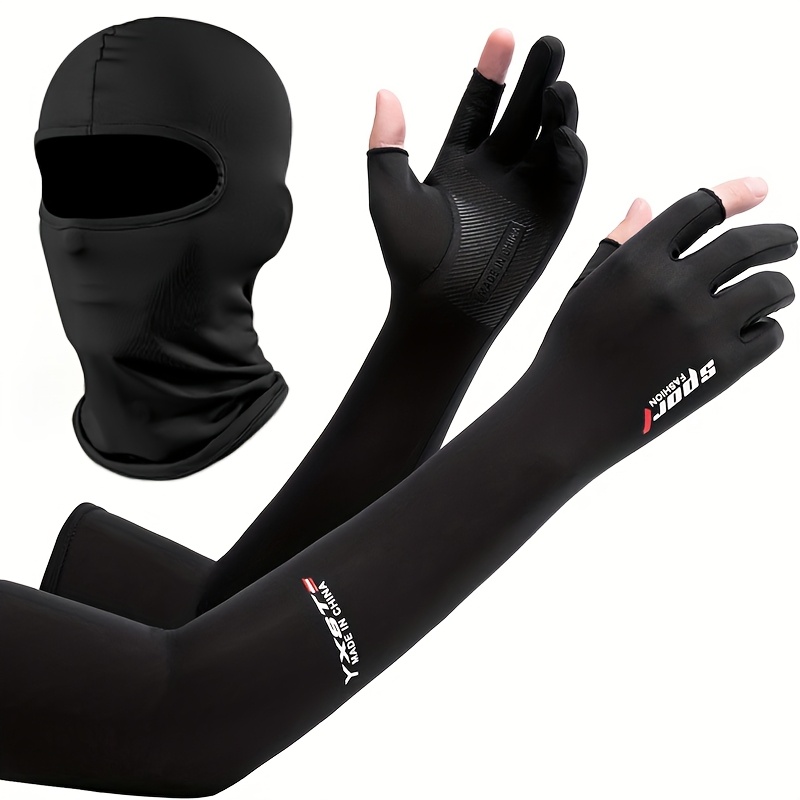 TEMU 2pcs Sunscreen Gloves, Sunscreen Face Mask Cooling Arm Sleeves Cover Women Men Sports Running Sun Protection Gloves Outdoor Fishing Cycling