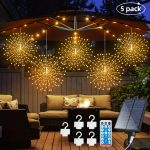 TEMU 5-pack Led Solar Starburst Fireworks Lights With Remote Control Timer – 480 Led Outdoor Fairy Lights, 8 Adjustable Ip65 Hanging Lights