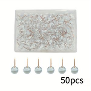 TEMU 50pcs Transparent Push Pins With Plastic Box, Round Head Pins, Corkboard Push Pins, Transparent Large Head Pins, Drawing Board Fixing Pins,