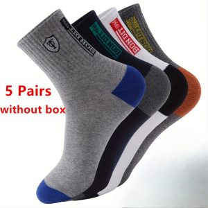 TEMU 5 Pairs Men's Sweat Absorbing Embroidered Athletic Socks, Ankle Socks