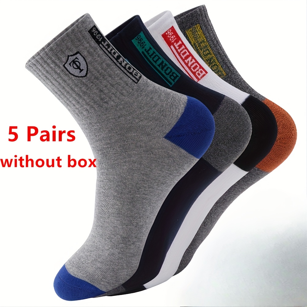 TEMU 5 Pairs Men's Sweat Absorbing Embroidered Athletic Socks, Ankle Socks