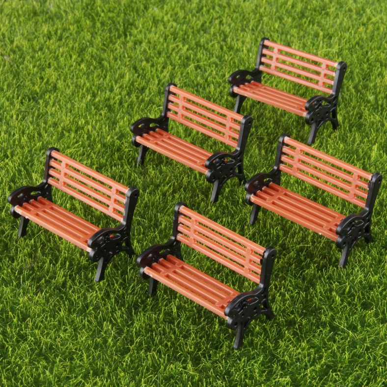 TEMU 5pcs Model Park Bench 1:30 Mini Garden Ornament Miniature Park Diy Figurines Landscape Bench Model Garden Decor