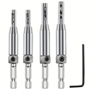TEMU 5pcs/set Self Centering Drill Bit Set, 4 Drill Bits + 1 Wrench, Hinge Drill Bit Self Centering, Hinge Drill Bit, Self Centering Drill Bit Set,