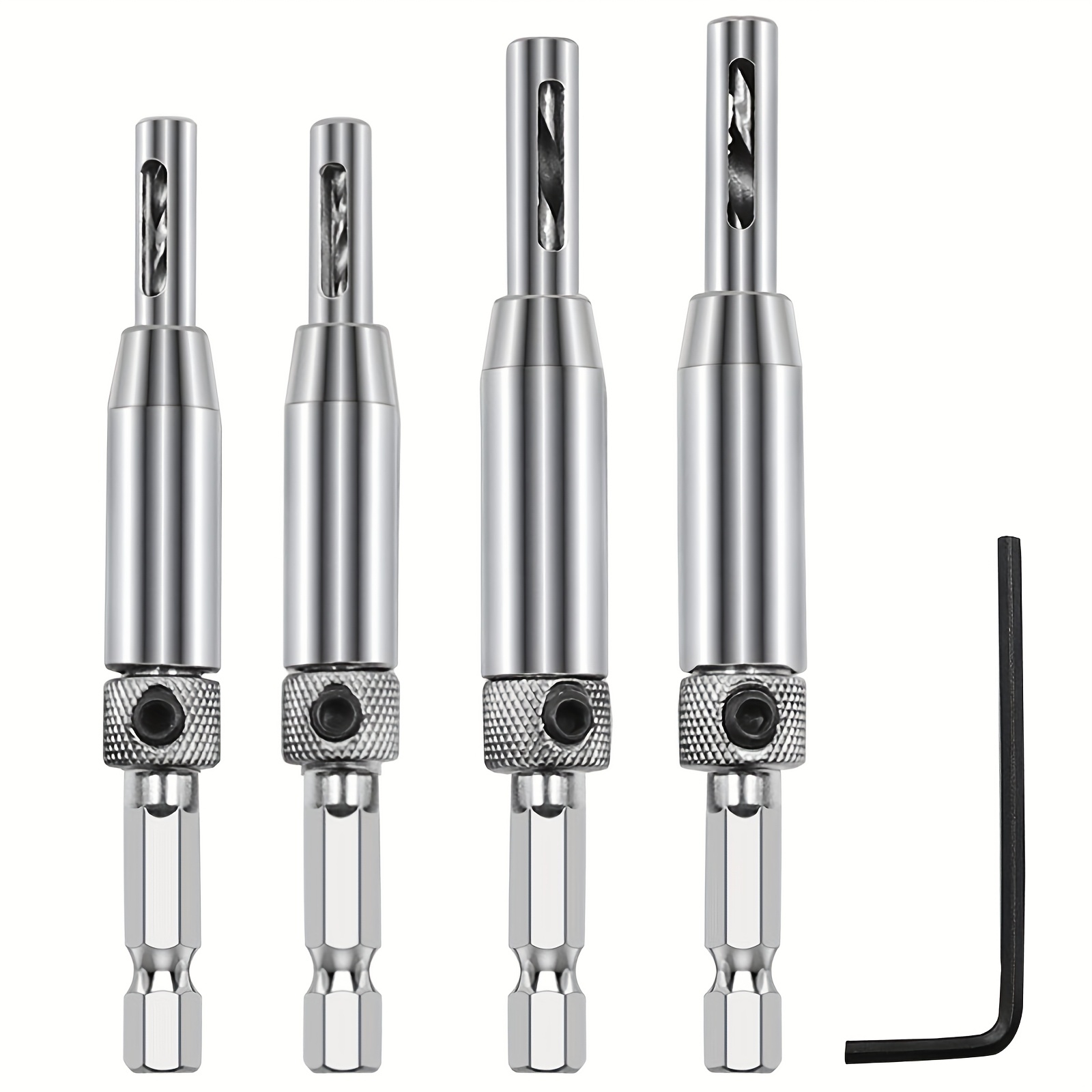 TEMU 5pcs/set Self Centering Drill Bit Set, 4 Drill Bits + 1 Wrench, Hinge Drill Bit Self Centering, Hinge Drill Bit, Self Centering Drill Bit Set,