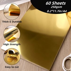 TEMU 60pcs A4 Golden/silvery Reflective Cardstock Paper, Cardstock Paper, Metal Mirror Paper, Suitable For Handmade Diy And Photography Background