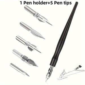TEMU Calligraphy Set, Pen Tip Set, Liquid Writing Pen, Calligraphy Dip Pen And Pen Tip Set, With 5 Stainless Steel Replacement Nibs For Writing,