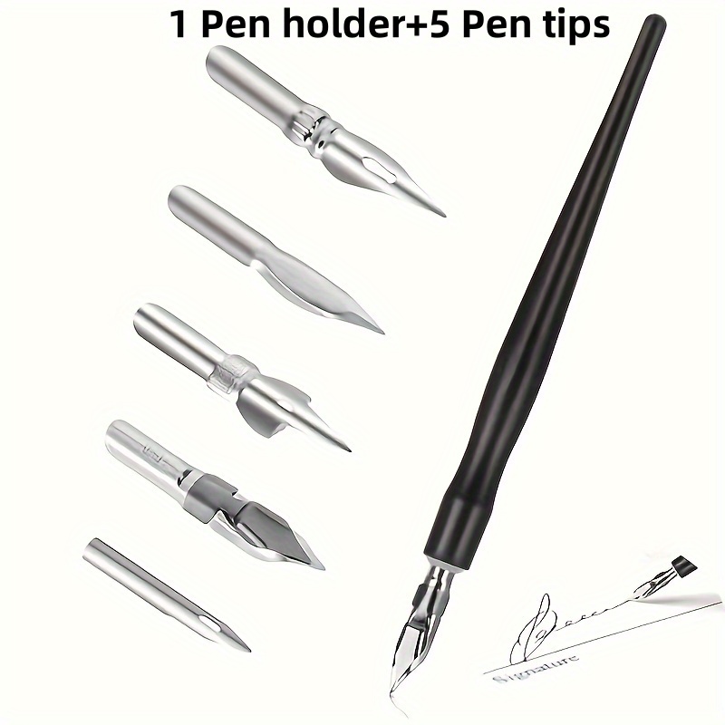 TEMU Calligraphy Set, Pen Tip Set, Liquid Writing Pen, Calligraphy Dip Pen And Pen Tip Set, With 5 Stainless Steel Replacement Nibs For Writing,