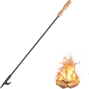 TEMU [campfire Log Tongs Hook] 32-inch Fire - Fireplace , Iron Campfire Log Tongs, Easy Assembly Fire Pit , Wood Handle Fire Pit Tool, Indoor/outdoor