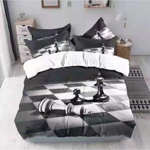 TEMU Chess Checkered 3-piece Bedding Set, Chess Piece Pattern Bedspread, Single Bed Sheet Set, Three-piece Bedding Set, Gift