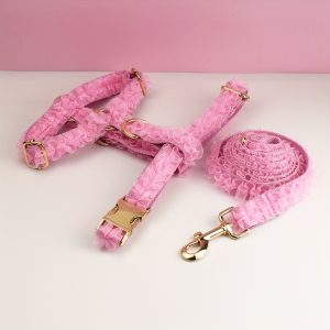 TEMU Custom Engraved Dog Harness Personalized Pet Wedding Harness Leash Luxury Dog Accessories Nameplate Lace