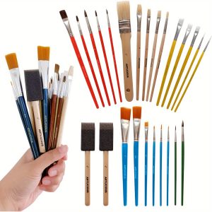 TEMU Foam Brushes Wood Handle Paint Brush Set - Use With Craft, Watercolor, Oil, Gouache Paints, , Washable Paints, Miniature Detailing And Rock