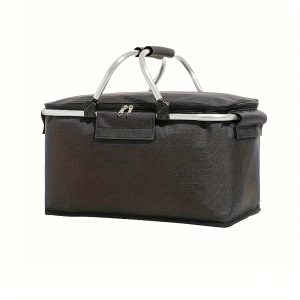 TEMU Large Capacity Insulated Cooler Basket With Handle - Waterproof Oxford Fabric Foldable Picnic Cooler, Cold For Camping, Bbq, Fishing, Hiking,