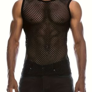 TEMU Men's Sleeveless Fishing Vest - Breathable Mesh Design, Round Neck, Lightweight & Durable For Outdoor Activities, , Black, Fishing Vest, Outdoor