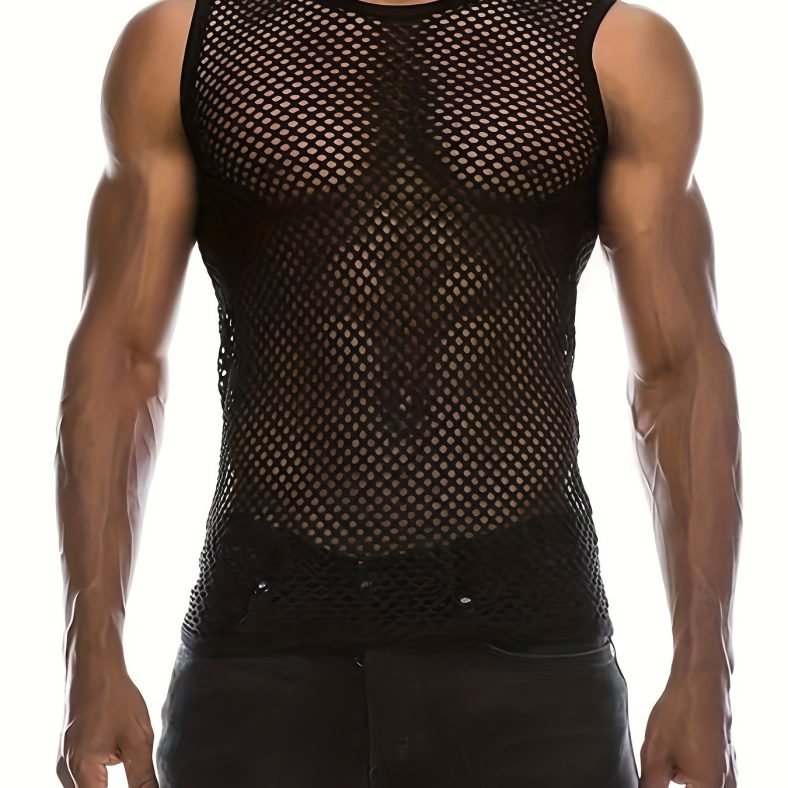 TEMU Men’s Sleeveless Fishing Vest – Breathable Mesh Design, Round Neck, Lightweight & Durable For Outdoor Activities, , Black, Fishing Vest, Outdoor