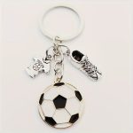 TEMU Men’s Soccer Player Keychain – Cartoon Soccer Ball & Cleats Design, White With Black Accents, Durable Metal Key Ring For Sports Fans, Easter