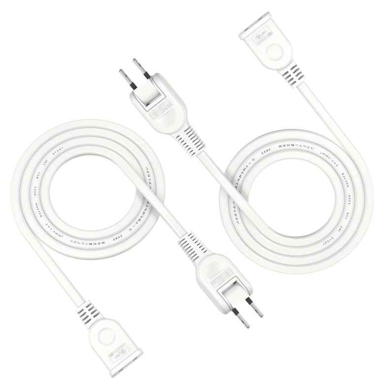 TEMU Power Extension Cord 1m 2-pack Extension Socket Ac Adapter Power Extension Cord Indoor Use Free Plug 180-degree Rotating Plug White Black