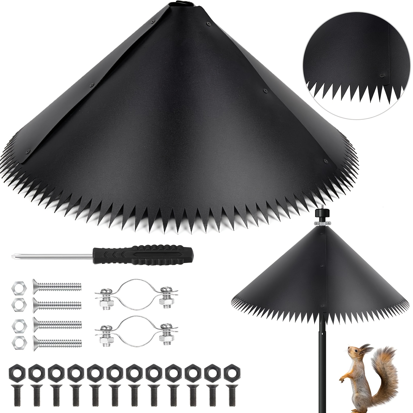 TEMU Squirrel Proof Baffle For Bird Feeders - 2pcs, 19 Inch Large Squirrel Guard With Spikes, Squirrel Baffle For Bird Feeder Pole, Outdoor Squirrel