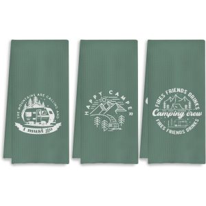 TEMU 3pcs Set 18*26 Inch Green Camping Kitchen Towels, Camping Decorations, Camping Napkins, Towels, Camping Hand Towels, Camping Towels, Camping