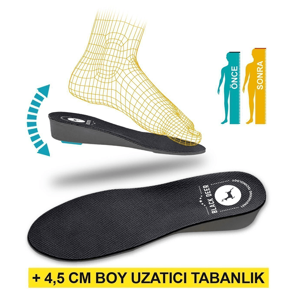 TEMU Extender 4,5 Cm Siyah Boy Uzatıcı Tabanlık Boy Uzatan Tabanlık Konforlu, Gizli Ve Etkili Boy Artışı