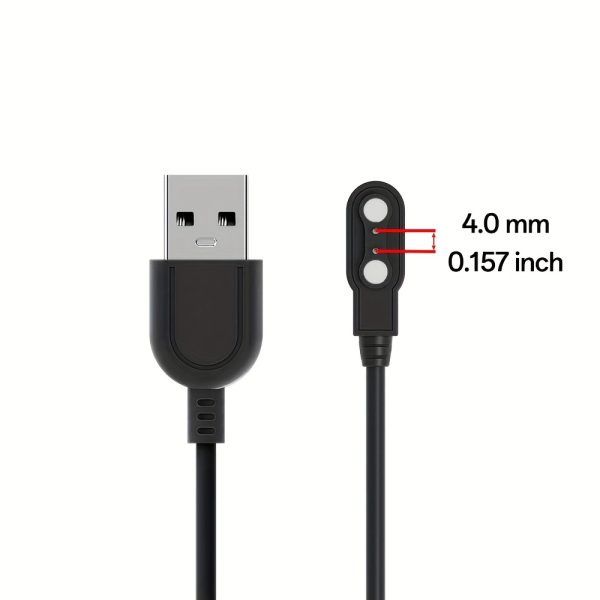 TEMU Magnetic Smart Watch Charger With 2-pin , 4.0mm, Usb Cable - Safe Replacement, Black, Portable Charging Solution For Fitness Trackers And ,