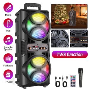 TEMU Portable Bluetooth Speaker System With Dual 6.5" Subwoofers, Powerful Bluetooth Speaker, Outdoor Speakers Bluetooth, Wireless Connectivity, Led