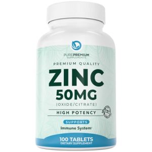 PurePremium Natural Zinc 50mg Supplements for Men/Women - GMP-Certified High Potency Vitamin Zinc Citrate/Oxide for Adults, Immune Antioxidant, Energy