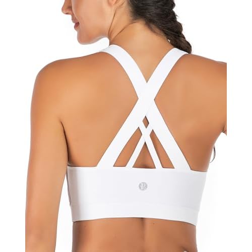RUNNING GIRL Sports Bras for Women,Padded Strappy Sports Bras Criss-Cross Back Medium Support Sports Bras with Removable Cups X-Small White