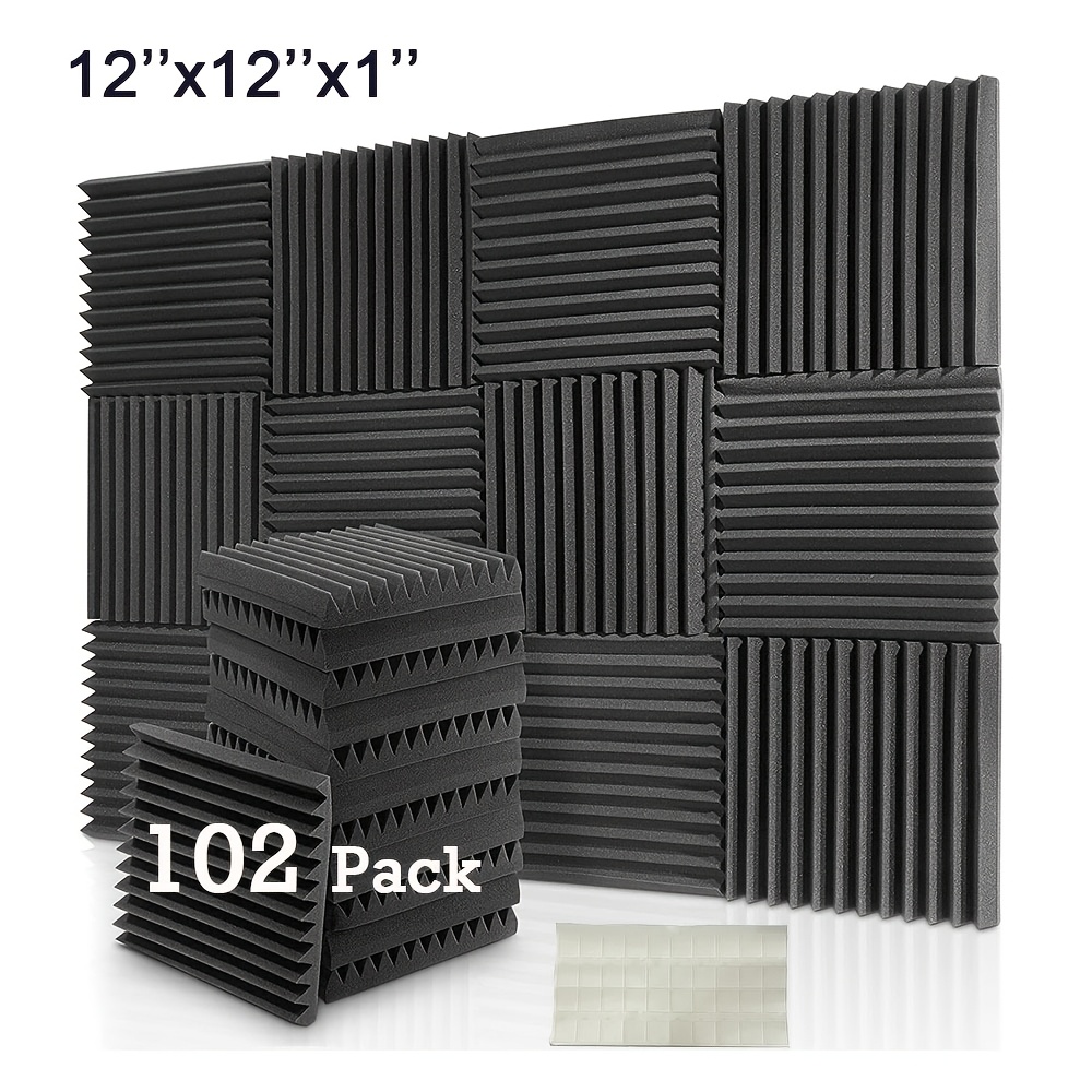 TEMU 102pcs 12"x12"x1" Black Nano Adhesive Soundproofing Foam For Recording And Home Theater - Enhances , Reduces , Systems, Soundproof Foam